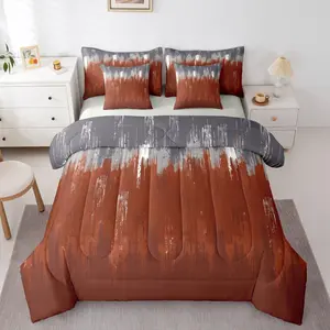 Oil Painting Ombre White Brown Comforter Bed Set,7 Pieces Terracotta Gradient Bed Bag,Abstract Aesthetic Bed Set,Adults Men Women Bedding