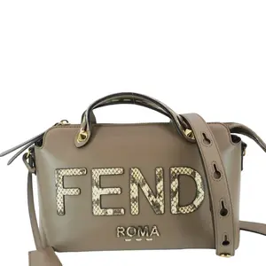 Pre-owned FENDI Leather with Python Print Logo Crossbody Bags By The Way Medium Leather Python Print Logo Boston Bag Beige