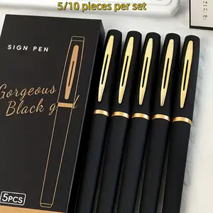 5-piece set of stylish black and gold gel pens, high-capacity gel pens - 0.5mm/0.7mm/1.0mm multi-specification nibs, high capacity, business work signature pens