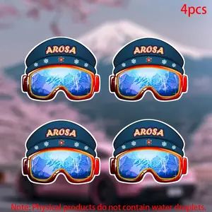 4pcs-Arosa Switzerland ski goggles Sticker-car stickers for doors, windows, laptops, luggage, furniture and bumpers-durable adhesive vinyl material