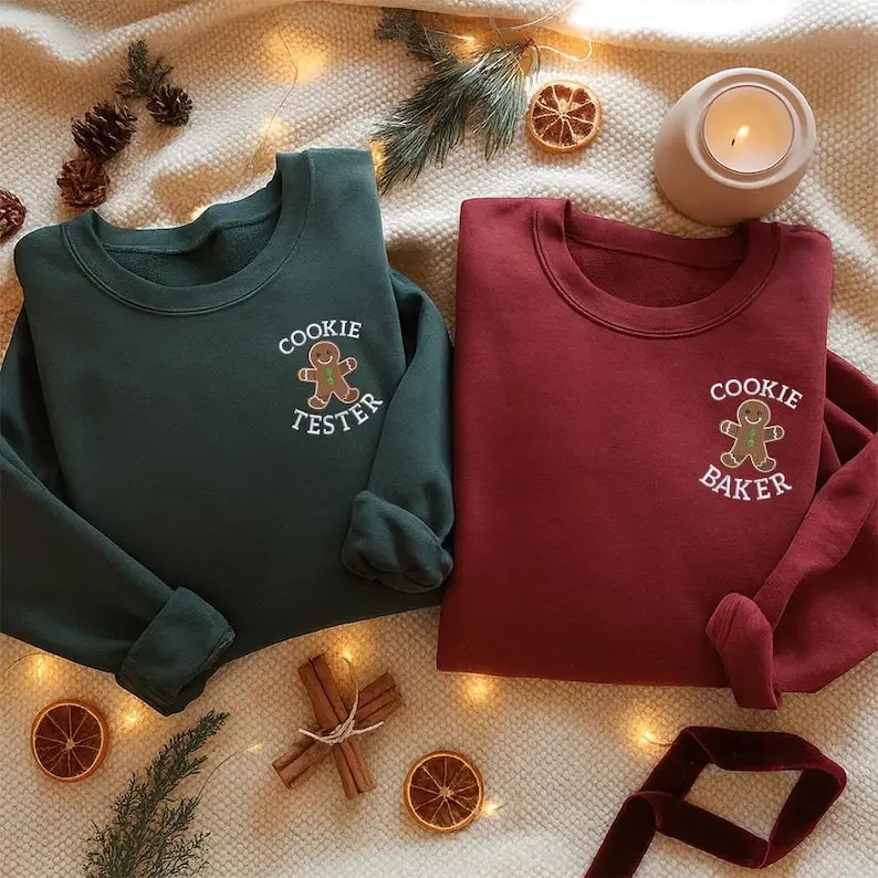 [Made in US] Embroidered Christmas Cookie Baker/tester Sweatshirt, Gingerbread Cookie Holiday Crewneck Sweatshirt, Winter Christmas Sweatshirt, Xmas Gift