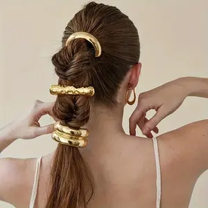 3pcs Elegant Golden Alloy Hair Ties - High Elasticity, Irregular Curve Design for Stylish Ponytails & Updos - Versatile Accessory for Women and Girls