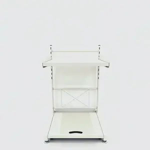 Metal storage rack suitable for kitchens and other spaces; a movable, multi-tier off-white microwave storage rack with wheels, non-slip suction cups, and removable storage hooks.