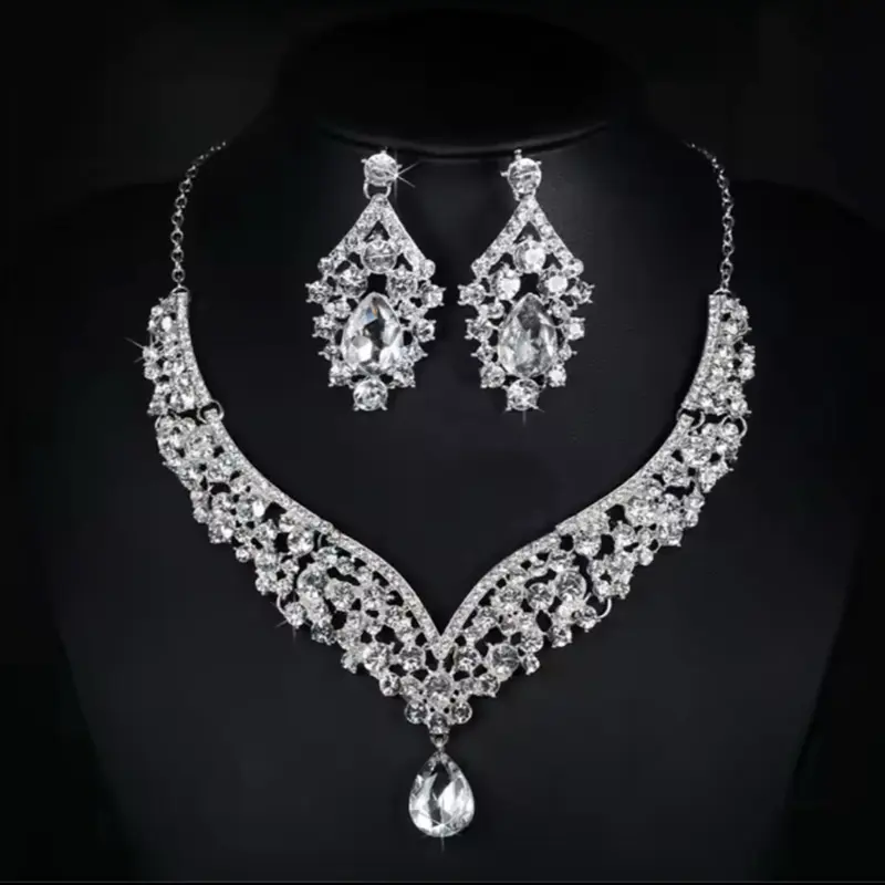 Luxury Bridal Jewelry Set – Pear Drop CZ Necklace & Earrings with Platinum Plated Finish