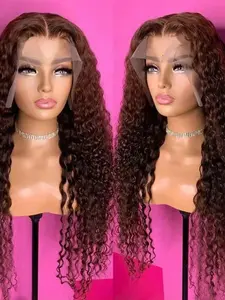 26-inch brown curly hair with 180% density, 13*4*1 lace front wig, suitable for women's daily wear, with natural hairline and baby hair, Lace frontal wig