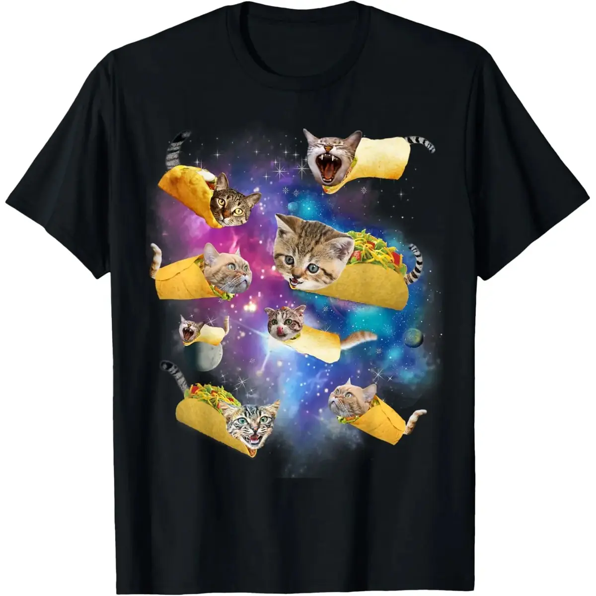 100% Cotton Burrito Pizza and Taco Cat in Space - Tacocat Tee Gift Idea T-Shirt Heavyweight Spooky Season Shirt