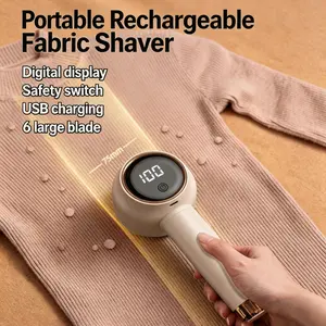Portable Rechargeable Fabric Shaver, lint roller machine, Digital display\Safety switch\USB charging\6 large blade