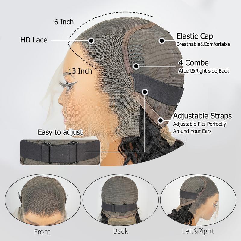 Bob Wig Human Hair 13x6 Body Wave HD Lace Front Wigs Human Hair 200% Density Glueless Short Bob Wigs for Black Women Natural Black 14 inch