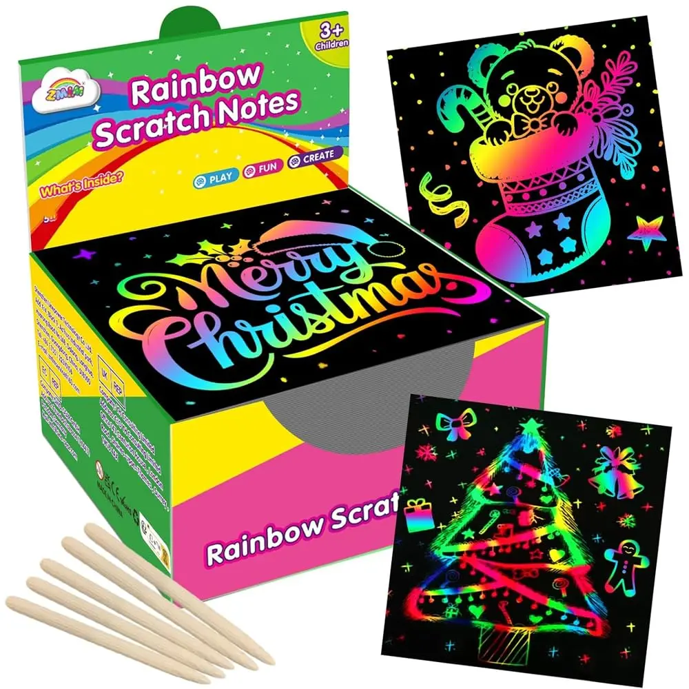100 Pcs Rainbow Scratch Paper Art Notes - Crafts for Kids Ages 4-8, Classroom Prizes, 1st 2nd 3rd Grade School Activity Bulk, End of Year Student Gifts from Teacher