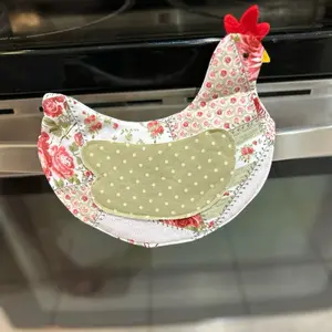 Chicken & Egg Potholder - Floral Design with Polka Dot Body - Perfect for Kitchen Decor and Cooking