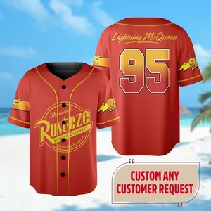 Custom   Car Baseball Jersey  Lightning Mcqueen Jersey Tem  Red Car Jersey Shirt  Car Sport Movie Jersey    Magic World Jersey