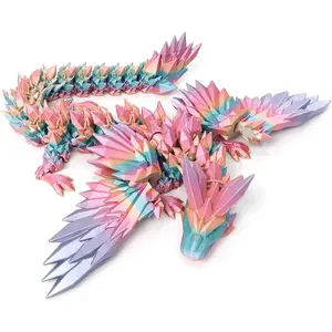 3D Printed Dragon - 11 inch Flying Dragon, Articulated Winged Dragon, Crystal Dragon Fidget Toy, Home Decor, Birthday Gift - Candy Color Rainbow - Decoration, Ornaments