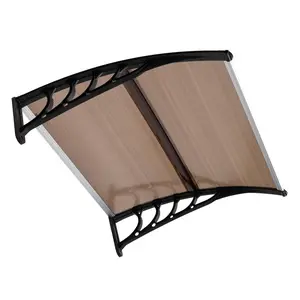Household Application Door & Window Rain Cover Eaves, Awnings for Doors,Window Canopy Exterior with Plastic Steel Bracket, for House,Porch,Patio,Deck,Brown Board & Black Holder