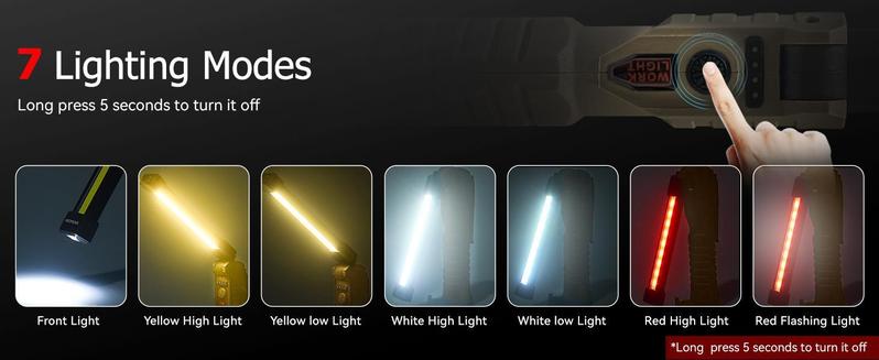 Rechargeable Flashlights, LED Work Lights with Magnetic Base & Hanging Hook, 180°Rotate, 5 Modes,  Work Light Mechanic Flashlight, khaki