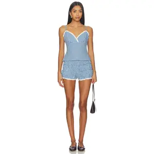 MORE TO COME Amanda Ruched Bloomer Set in Navy Gingham