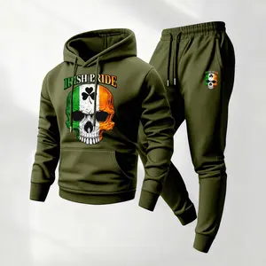 Men's Saint Patrick's Day Print Hoodie and Drawstring Sweatpants Set, Menswear, Casual Athletic Long Sleeve Hooded Jacket & Trousers for Fall & Winter, Men's Clothing for Daily Wear, Sportswear Indoor Outdoor, Tracksuit, Athleisure