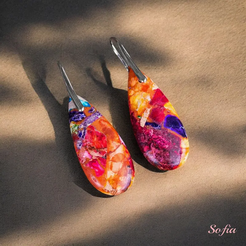 Ethnic Natural Crystal Droplet Dangle Earrings - Random Color Healing Gemstone Earrings, Bohemian Style Spiritual Gifts for Women, Ethnic Natural Crystal Earrings