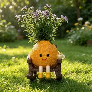 Cute Resin Rocking Chair Planter, Creative Smiley Succulent Pot, Home Garden Window Balcony Desktop Decor, Perfect Gift Choice