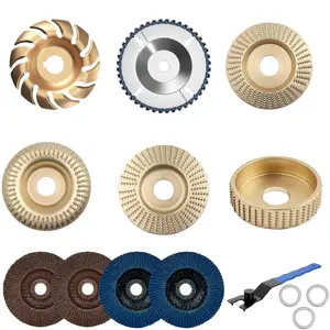 14PCS Wood Carving Disc Set for 4" & 4-1/2" Angle, Stump Tool with Flap Sanding Wheels, 5/8" Adapter Rings for Cutting, Shaping, Grinding & Polishing Wood