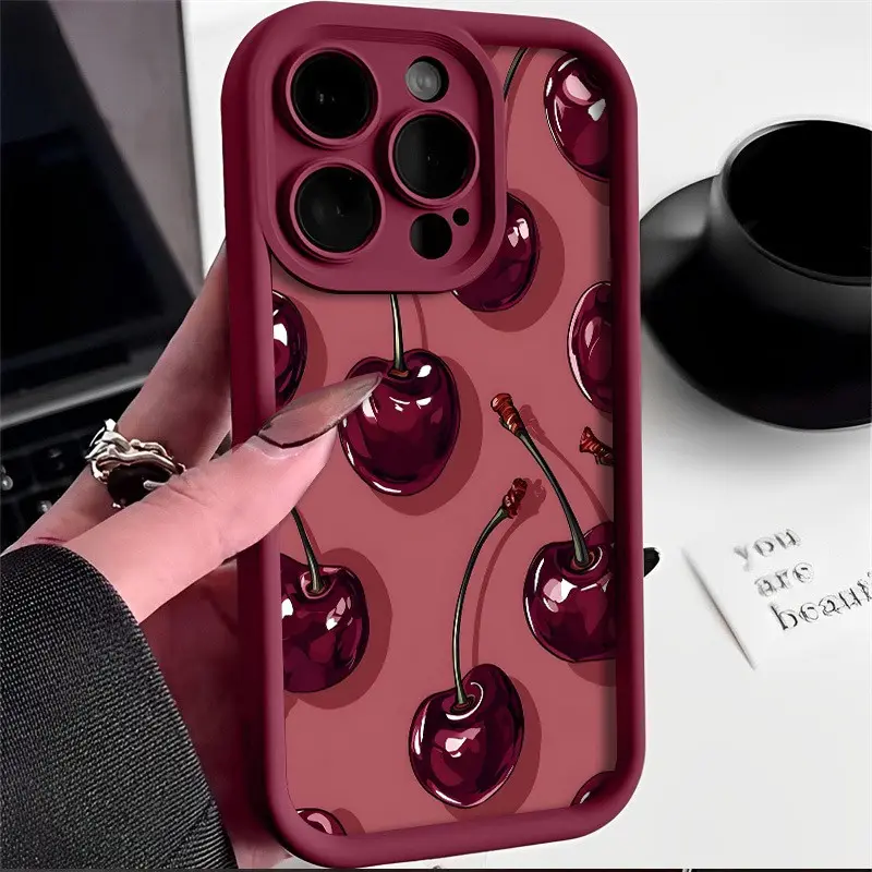 Silicone Cherry Pattern Non-Slip Shockproof Soft Smartphone Case - Adult Phone Accessory for iPhone 17 Pro Max,16,16e,15,14 Plus,13,12 Mini,11,Air,X,XS Protector