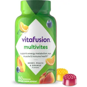 Vitafusion MultiVites Gummy Multivitamins for Adults with 12 Vitamins and Minerals, Berry, Peach and Orange Flavored, America’s Number 1 Gummy Vitamin Brand, 75 Day Supply, 150 Count