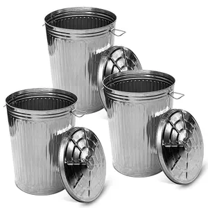 Metal Trash Can with Lid Outdoor 20 Gallon Galvanized Steel Garbage Bucket with Lid Silver