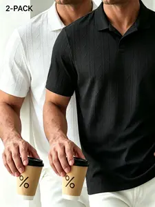 Men's Solid Rhombus Jacquard Knit Polo Shirt, Regular Fit Casual Short Sleeve Collared Top for Summer, National Day Clothing, Fashion Menswear Men's Clothes for Daily Wear，summer outfits，mensfashion，mens clothing，guys giftsJacquard polo shirt funny men