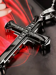 Men's Cross Pendant Necklace, Durable Lightweight Jewelry, Modern Fashion Accessory, Casual Wear, Holiday Gift, Simple Design, High-Quality Craftsmanship, Cuban Cross Necklace
