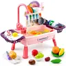 Toddler Play Kitchen Sink Toy with Automatic Water Cycle Faucet, Pretend Cooking Set with Play Dishes, Utensils, Food, Dish Drying Rack, Cleaning Playset for Kids Toys