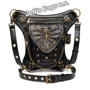 No.8 Punk Vintage Steampunk Waist Bag Fanny Pack Fashion Gothic Leather Shoulder Crossbody Messenger Bags Thigh Leg Hip Holster Purse Travel Pouch Hiking Sport Chain Bags for Women Men