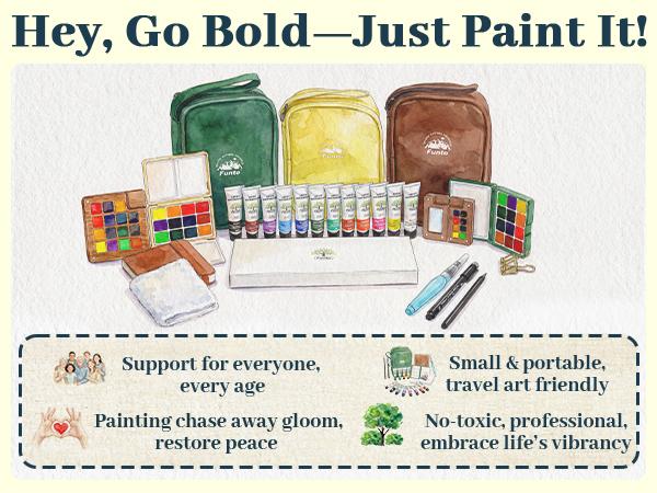 Funto Mini Watercolor Travel Set, 12-Color Refillable Travel Art Kit, All-in-One Mini Paint Supplies with Bag, Art Craft for All, Portable Water Color Paint for Beginners, lovers and Artists