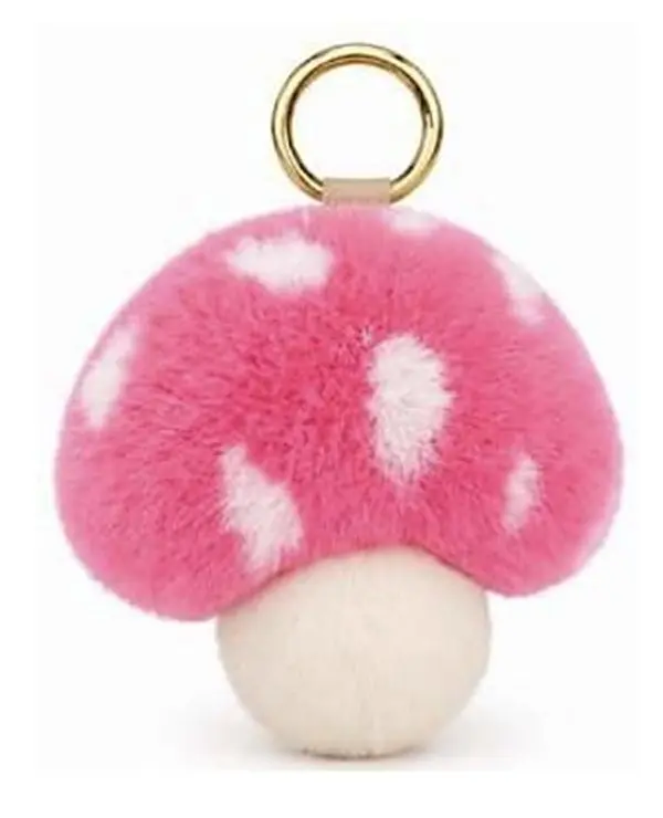 Hot Pink Mushroom Plush Bag Charm Keychain - Cute Faux Fur Mushroom Keyring for Handbags & Backpacks