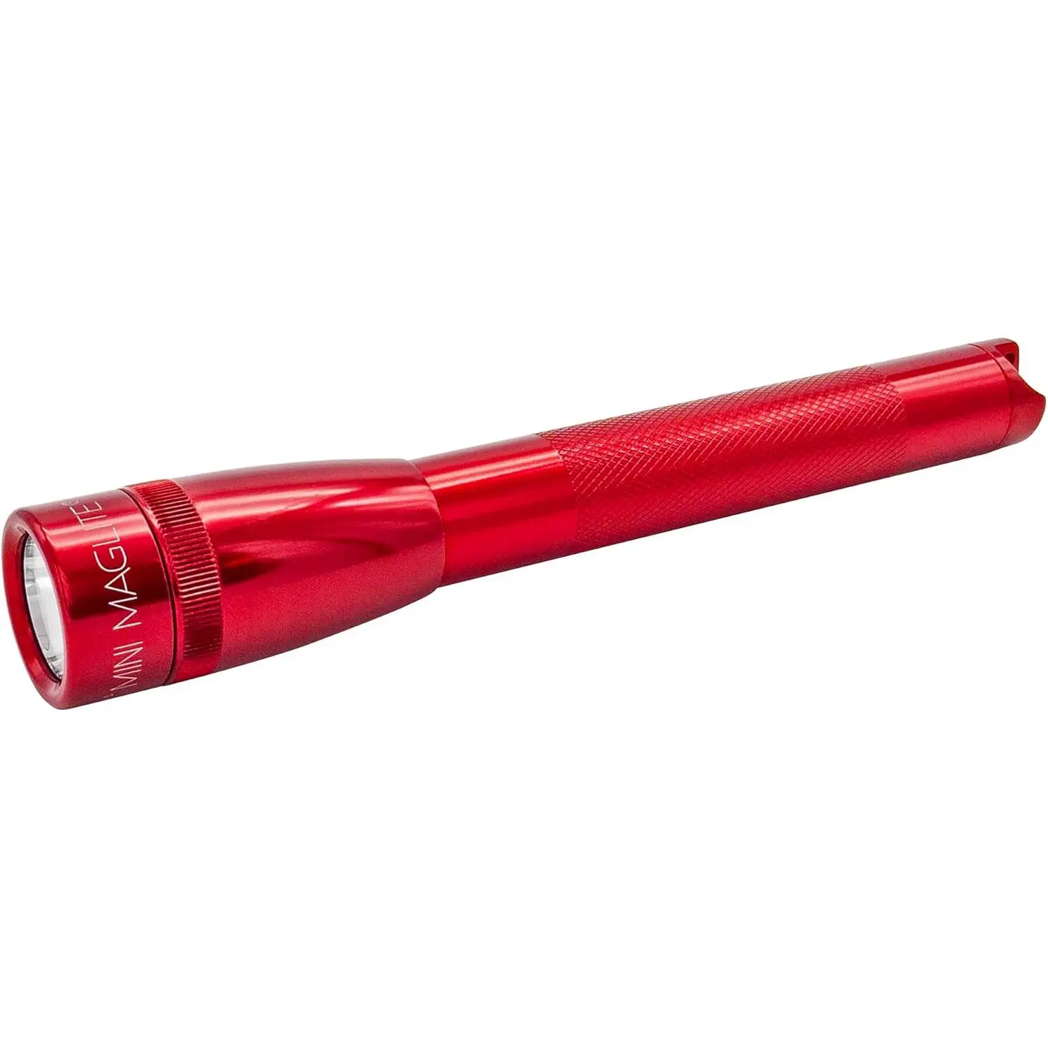 Maglite Mini LED 2-Cell AA Flashlight - 97 lm, 4.15 oz (117.75 g), 167.8 mm, 11 H / 32 H Run Time, High-Low Power, Multi-Mode with Blink, Water-Resistant Aluminum, Adjustable Beam, Includes Batteries & Holster, Red, Law Enforcement, Outdoor Ready LED Ligh