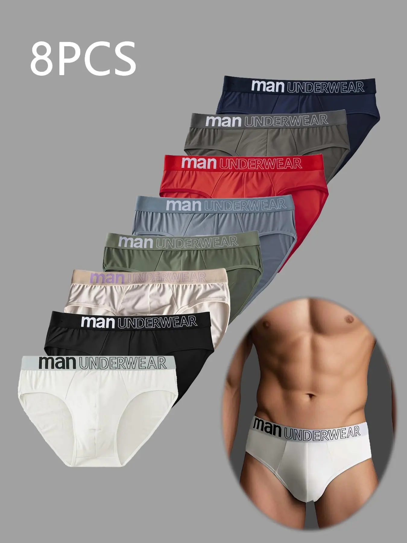 Men's 8-Piece Triangle Underwear Set, 8 Different Colors, Comfortable Lightweight Fabric, Breathable for Sleep and Daily Use