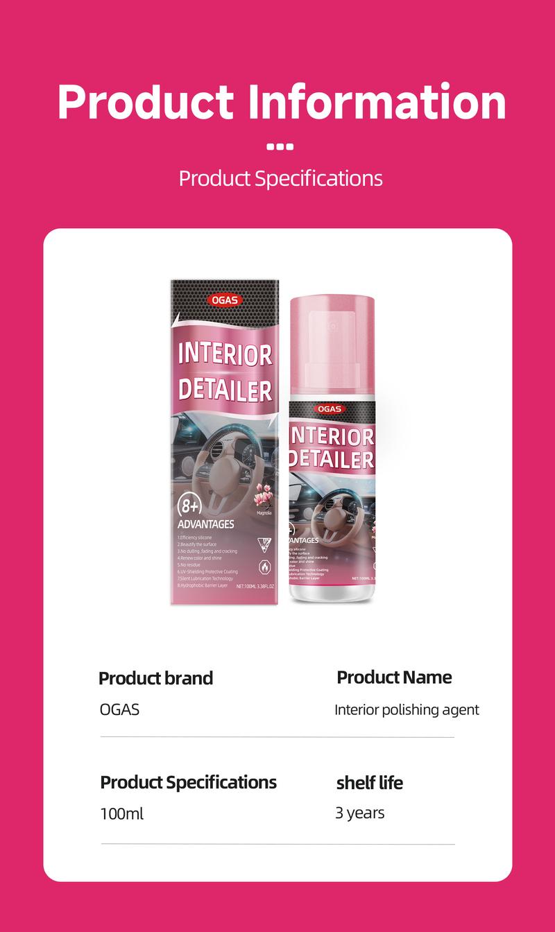 Interior Car Cleaner & Polishing - Repels Dust & Staining, Restores & Protects Plastic, Vinyl, Leather, Dashboard - UV Guard, Anti-Aging, Exterior & Interior Car Detailer Spray