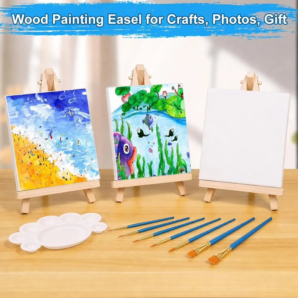 54-Pc 8x10 In Canvas Board Painting Kit with Art Easel, 30 Brushes & 8 Paint Trays – Mini Canvas Set for Adult Parties, DIY Wall Art