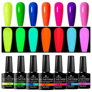 7 Color Fluorescent Gel Nail Polish, Gel Based, 7pcs/set Luminous Glow in Dark Soak Off LED Gel, Gel Nail Polish for Creative Design and Easy to Apply, Nail Art, Manicure, Cosmetic