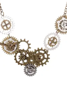 Vintage Industrial Are Multi Gears & Clock Pointer Necklace, Retro Steampunk DIY Handmade Jewelry, Unique Accessories for Steam Punk Lovers, Unisex Cosplay Jewelry, Perfect Gift Idea
