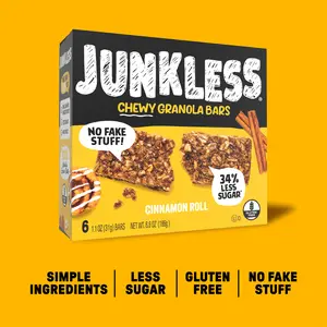 JUNKLESS Chewy Granola Bars Cinnamon Roll Simple Ingredients Less Sugar Gluten Free No Fake Stuff