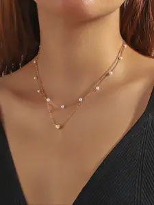 Fashion Trendy Jewelry Elegant Simulated Pearl String of Pearls Bohemian Two-Layer Heart Necklace, Stylish Simple Design Accessory for Women