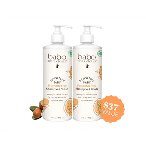 Babo Botanicals Sensitive Baby Fragrance Free Shampoo & Wash Duo – Soothing Shea Butter & Aloe Vera – For Dry & Very Sensitive Skin – Pediatrician Tested  – EWG Verified – 16 fl oz (473 ml) Each (2-Pack)