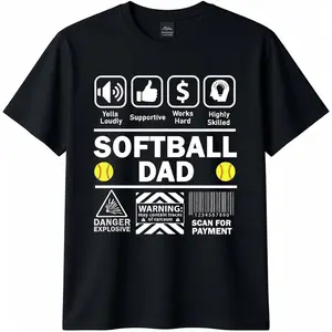 100% Cotton Softball Dad Funny Contents of Sports Father T-Shirt Menswear Top Vintage Distressed Graphic Big Man Streetwear Tshirt