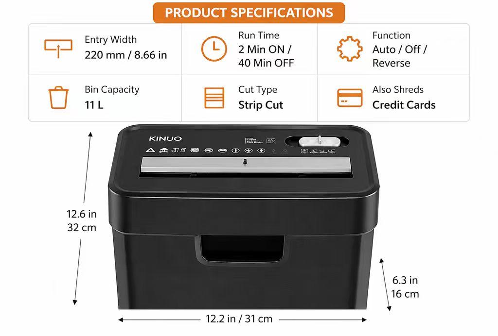 KINUO 6-Sheet Paper Shredder, P2 Security Strip-Cut Shredder with Anti-Jam System, Portable Office Home Shredder KINUO 6-Sheet Paper Shredder, P2 Security Strip-Cut Shredder with Anti-Jam System, Portable Office Home Shredder