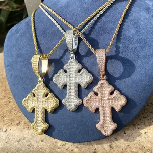 [ICE HUE]18K Gold Vacuum Plated Copper with 5A+ Sri Lanka Zircon Cross Pendant With Necklace Miami Italy Mexico & Micro Inspired for Women & Men Luxury Jewelry,Daily Wear,Casual Fashion,Gift Idea,,Classic,Hip Hop,Simple,Sporty Style