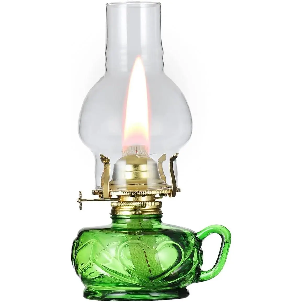 Vintage Green Kerosene Lamp with Handle Color Glass Oil Lamps for Indoor Use Large Indoor Decorative Oil Lamp Hurricane Lamp Lantern for Tabletop Decor Emergency Lighting