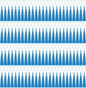 100 Pcs Bookmark Tassels Bulk Lake Blue Soft Craft Silky Handmade Mini Tassels for Jewelry Making with Loops for DIY Craft Accessory Dress Decoration