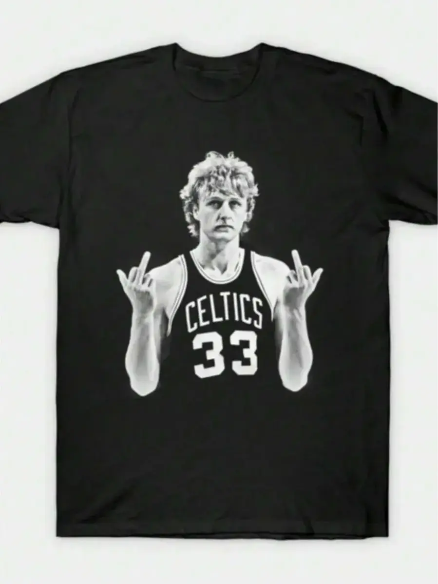 Men's Classic Larry Bird Retro 90s Soft Short-Sleeve Crewneck T-Shirt - Black Vintage Streetwear Casual Menswear Top