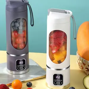 Portable Juicer Blender, USB-C Rechargeable,Personal Compact Travel Juicer Cup15OZ for Shakes, Smoothies,Fresh Juice,Self-Cleaning,Leakproof Lid, Smart Time Display,12 Blades,with Strong Blending