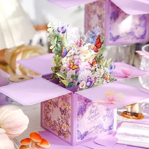 3D Pop-up Birthday Card, 1 Count Butterfly & Flower Design Birthday Greeting Card with Handwritten Note & Envelope, Creative Gift for Parents, Friends, Grandparents, Premium Paper Cards