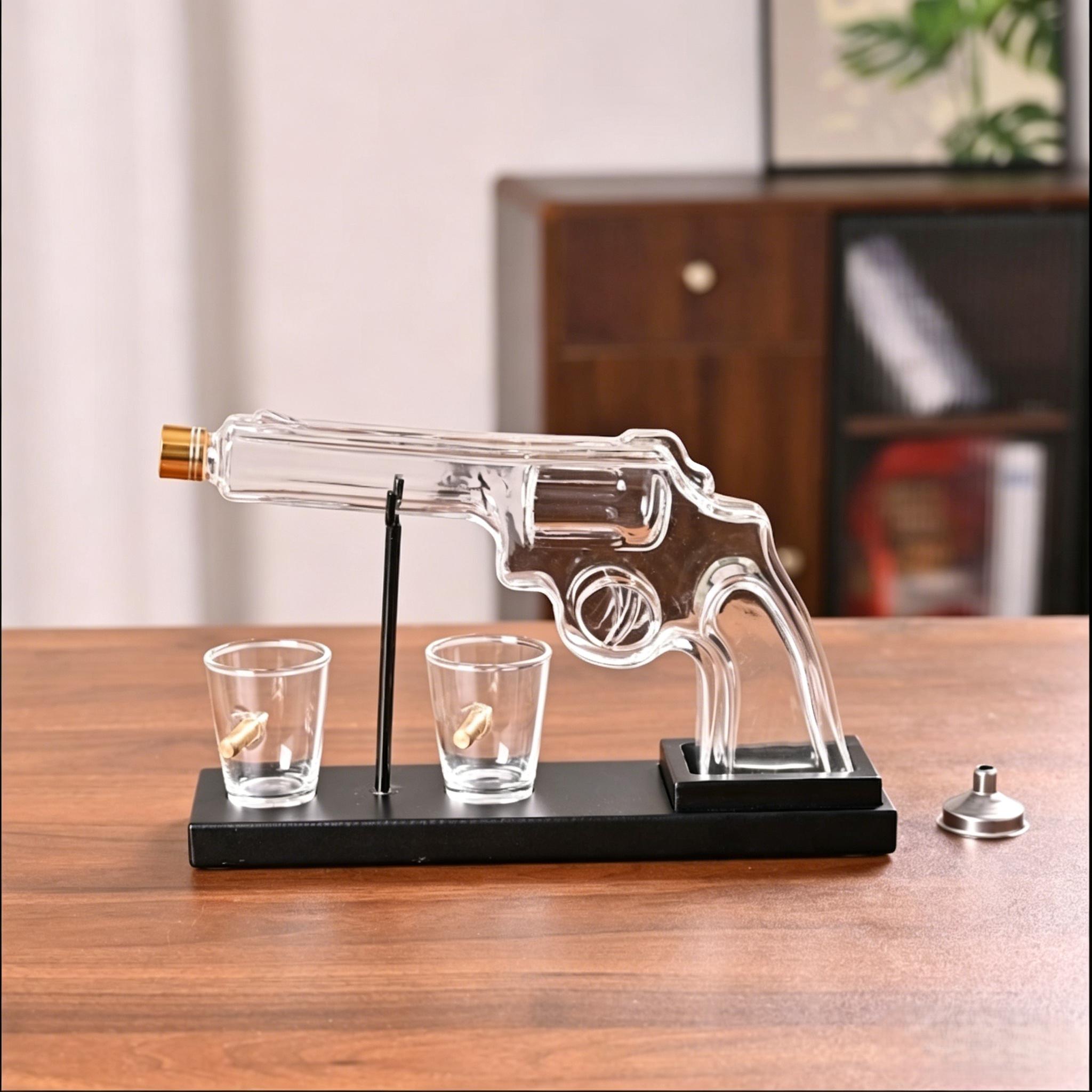 Revolver Whiskey Decanter Set with 2 Bullet-Shaped Shot Glasses,Gifts for Men Dad, Anniversary Military Alcohol Utensils Present for Brother.,Fathersdaygift